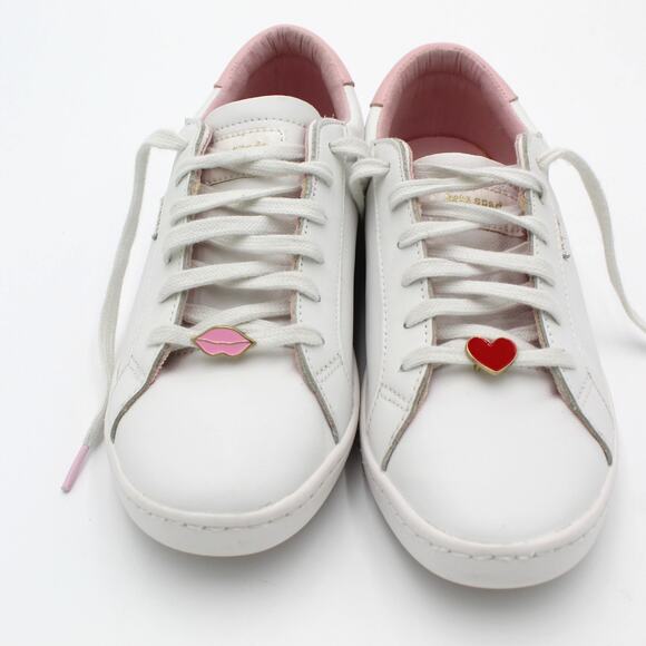 Kate Spade Keds Leather Sneakers Women 8 White Pink Heart Lips Charm Valentines - Picture 5 of 12